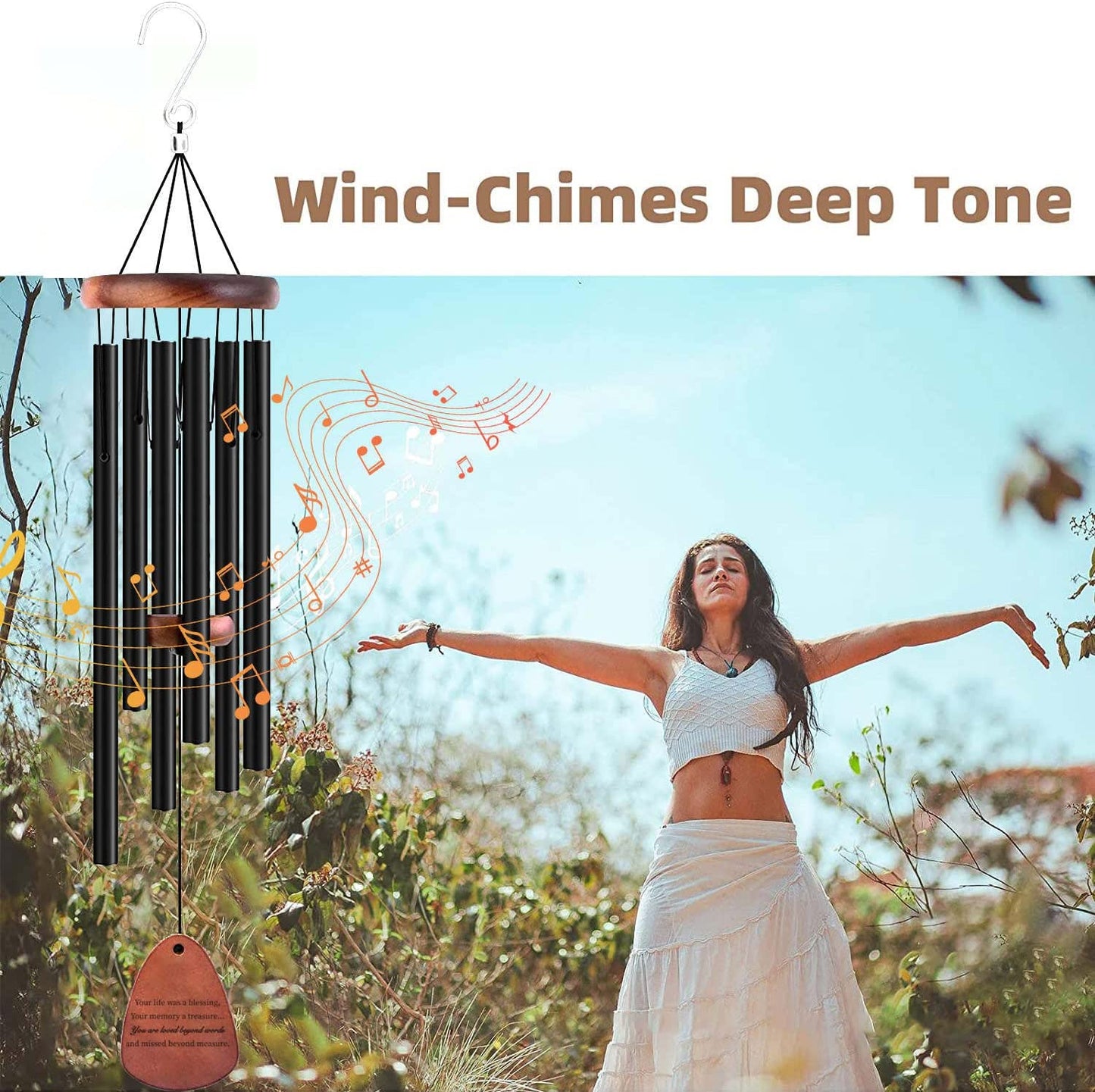 Lilymeche Concept - Memorial Wind Chimes, Black 28", Unique Sympathy Gift, Memorial Gifts for Loss of Mother/Father. Bereavement Condolence Remembrance Funeral Gifts in Memory of Loved Ones.