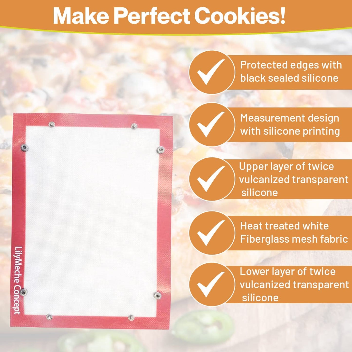 Lilymeche Concept | Silicone Baking Mat with Button | BPA Free Large Nonstick Kitchen Professional Reusable Heat Resistant Baking Half Sheet Bakeware Mats for Cookies, Bread and Pastry(2pc)