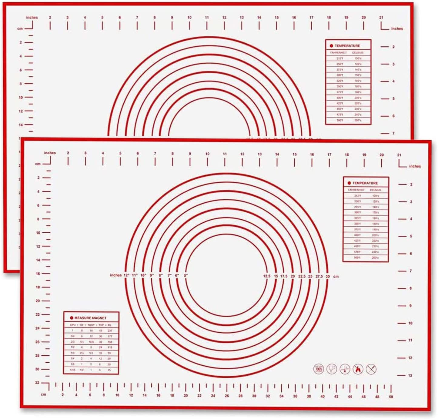 Lilymeche Concept - Silicone Pastry Mat with Measurement(2pc), Non Slip Baking Mat, BPA - Free, Rolling Pastry, Pizza & Cookies, Kneading Board for Dough Rolling, Oven Liner Baking Sheet
