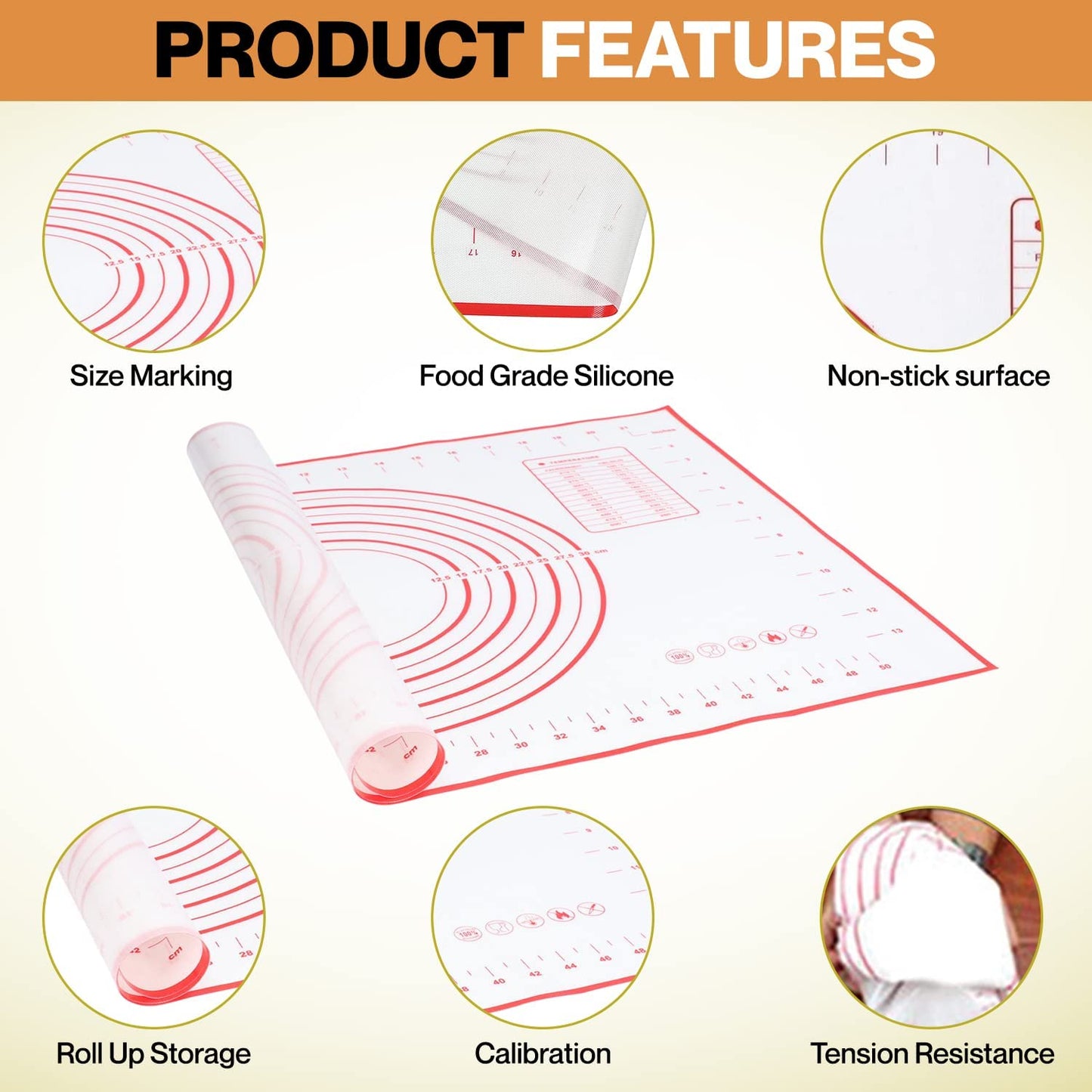Lilymeche Concept - Silicone Pastry Mat with Measurement(2pc), Non Slip Baking Mat, BPA - Free, Rolling Pastry, Pizza & Cookies, Kneading Board for Dough Rolling, Oven Liner Baking Sheet