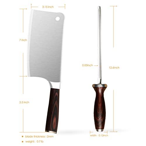 Lilymeche Concept Meat Cleaver Knife(7 Inch-7CR17MOV) Stainless Steel Professional Butcher Knife, Ergonomic Pakkawood