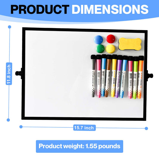 Lilymeche Concept - Dry Erase Board, 16" x 12" Magnetic Desktop Whiteboard with Stand,10 Markers, 4 Magnets, 1 Eraser, Double-Sided Portable Board for Drawing, Kitchen Planning, School, Home, Office