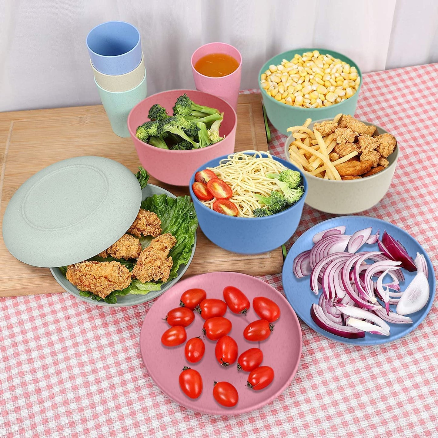 Lilymeche Concept | Unbreakable Wheatstraw Dinnerware Set of 17 Pcs | Colorful Dishwasher Safe & Microwave Safe | Dorm Plate, Cereal Bowl, Spoon, Fork, Cups & Tray