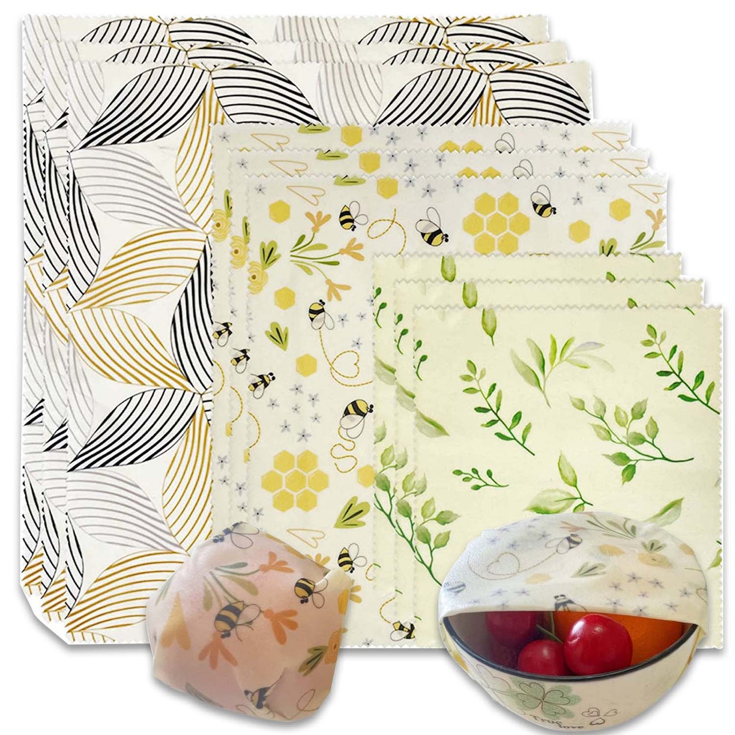 Lilymeche Concept Reusable Beeswax Wrap(9 Pack) Eco-Friendly Beeswax Food Wraps, Bread Sandwich Wrapper, Organic, Sustainable, Biodegradable, Zero Waste, Plastic-Free Food Storage, 5S, 3M, 1XL