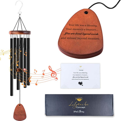 Lilymeche Concept - Memorial Wind Chimes, Black 28", Unique Sympathy Gift, Memorial Gifts for Loss of Mother/Father. Bereavement Condolence Remembrance Funeral Gifts in Memory of Loved Ones.