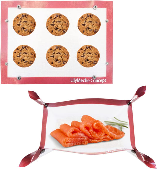 Lilymeche Concept | Silicone Baking Mat with Button | BPA Free Large Nonstick Kitchen Professional Reusable Heat Resistant Baking Half Sheet Bakeware Mats for Cookies, Bread and Pastry(2pc)