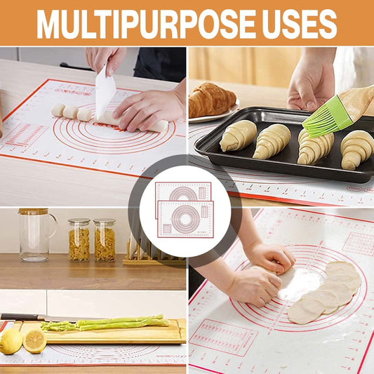 Lilymeche Concept - Silicone Pastry Mat with Measurement(2pc), Non Slip Baking Mat, BPA - Free, Rolling Pastry, Pizza & Cookies, Kneading Board for Dough Rolling, Oven Liner Baking Sheet