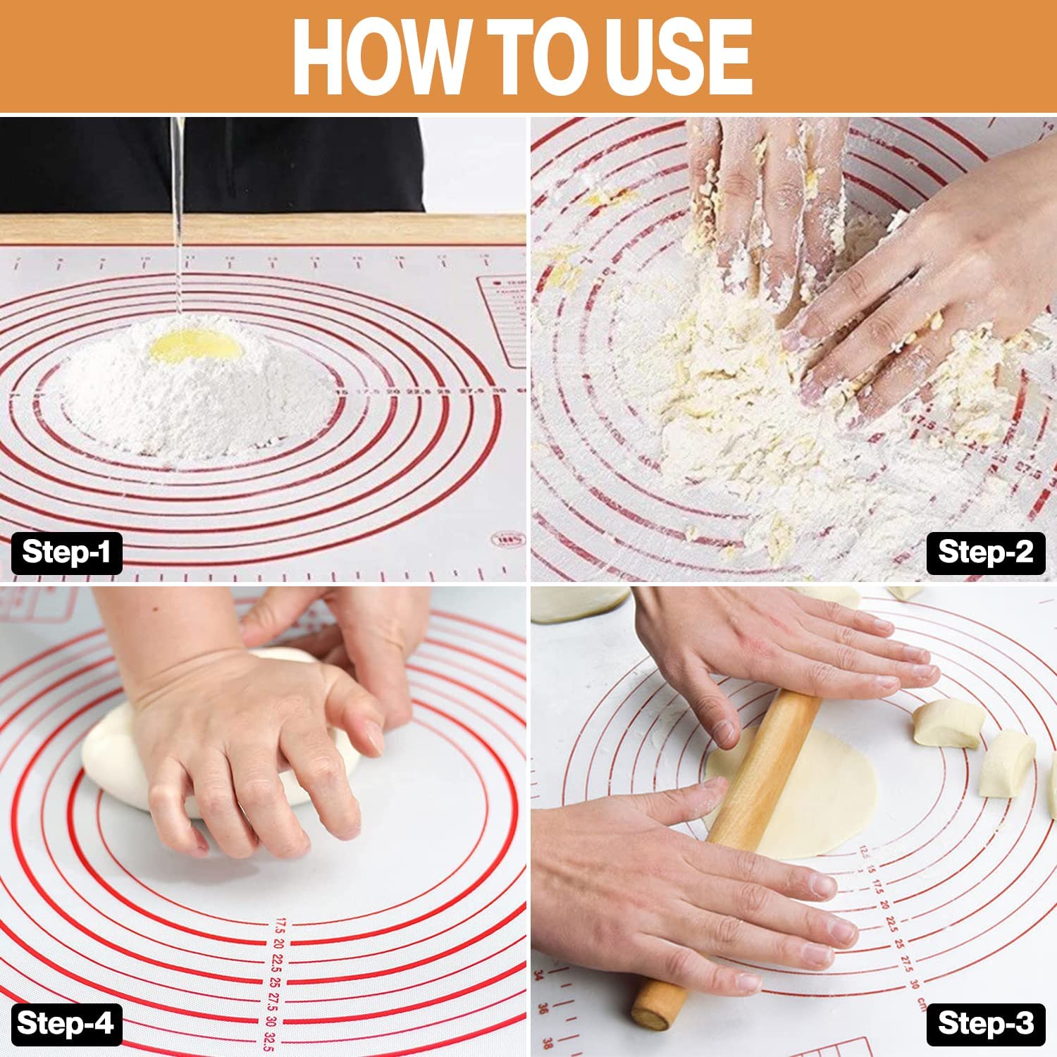 Silicone Pastry Mat Extra Thick Non-stick Baking Mat, 28 x 20 Rolling  Dough With Measurements Non-slip Silicone Mat, Kneading Mat, Counter Mat