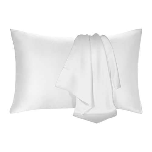 Lilymeche Concept | Highest Grade 6A 100% Pure Mulberry Real Silk Pillowcase | 22 Momme(Envelope) Good for Hair & Skin | 1PC in Luxury Gift Box (White, Queen) Bundled with Silk Scrunchie