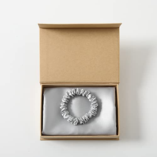 Lilymeche Concept | Highest Grade 6A 100% Pure Mulberry Real Silk Pillowcase | 22 Momme(Envelope) Good for Hair & Skin | 1PC in Luxury Gift Box (Slate Grey, Queen) Bundled with Silk Scrunchie