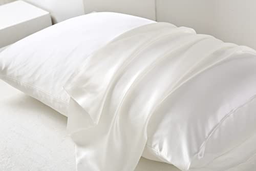 Lilymeche Concept | Highest Grade 6A 100% Pure Mulberry Real Silk Pillowcase | 22 Momme(Envelope) Good for Hair & Skin | 1PC in Luxury Gift Box (White, Queen) Bundled with Silk Scrunchie