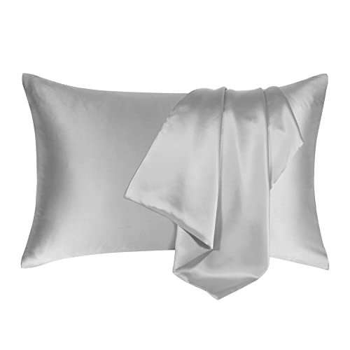 Lilymeche Concept | Highest Grade 6A 100% Pure Mulberry Real Silk Pillowcase | 22 Momme(Envelope) Good for Hair & Skin | 1PC in Luxury Gift Box (Slate Grey, Queen) Bundled with Silk Scrunchie