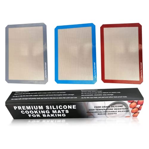Lilymeche Concept | Silicone Baking Mat | BPA Free Large Nonstick Kitchen Professional Reusable Heat Resistant Baking Half Sheet Bakeware Mats for Cookies, Bread and Pastry(3pc) with Silicone Spatula