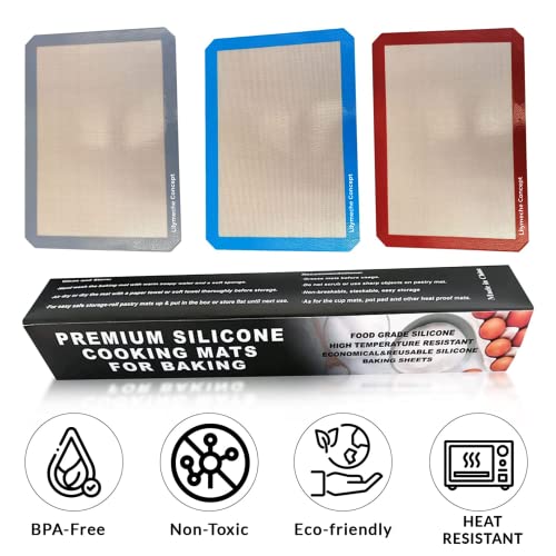 Lilymeche Concept | Silicone Baking Mat | BPA Free Large Nonstick Kitchen Professional Reusable Heat Resistant Baking Half Sheet Bakeware Mats for Cookies, Bread and Pastry(3pc) with Silicone Spatula