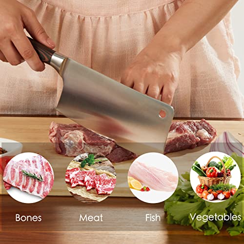Lilymeche Concept Meat Cleaver Knife(7 Inch-7CR17MOV) Stainless Steel Professional Butcher Knife, Ergonomic Pakkawood