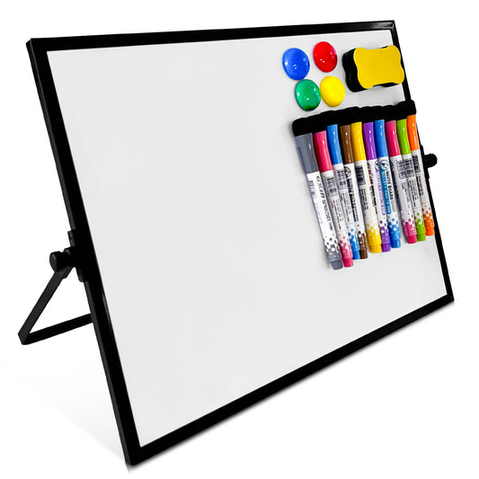Lilymeche Concept - Dry Erase Board, 16" x 12" Magnetic Desktop Whiteboard with Stand,10 Markers, 4 Magnets, 1 Eraser, Double-Sided Portable Board for Drawing, Kitchen Planning, School, Home, Office