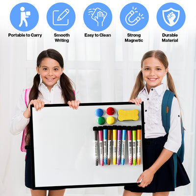 Lilymeche Concept - Dry Erase Board, 16" x 12" Magnetic Desktop Whiteboard with Stand,10 Markers, 4 Magnets, 1 Eraser, Double-Sided Portable Board for Drawing, Kitchen Planning, School, Home, Office