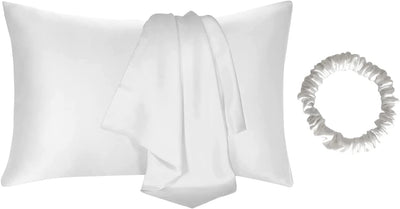 Lilymeche Concept | Highest Grade 6A 100% Pure Mulberry Real Silk Pillowcase | 22 Momme(Envelope) Good for Hair & Skin | 1PC in Luxury Gift Box (White, Queen) Bundled with Silk Scrunchie
