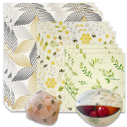 Lilymeche Concept Reusable Beeswax Wrap(9 Pack) Eco-Friendly Beeswax Food Wraps, Bread Sandwich Wrapper, Organic, Sustainable, Biodegradable, Zero Waste, Plastic-Free Food Storage, 5S, 3M, 1XL