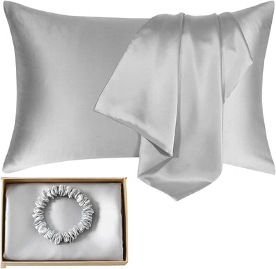 Lilymeche Concept | Highest Grade 6A 100% Pure Mulberry Real Silk Pillowcase | 22 Momme(Envelope) Good for Hair & Skin | 1PC in Luxury Gift Box (Slate Grey, Queen) Bundled with Silk Scrunchie