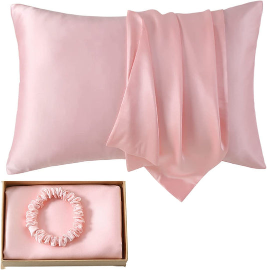 Lilymeche Concept | Highest Grade 6A 100% Pure Mulberry Real Silk Pillowcase | 22 Momme(Envelope) Good for Hair & Skin | 1PC in Luxury Gift Box (Pink, Queen) Bundled with Silk Scrunchie