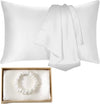 Lilymeche Concept | Highest Grade 6A 100% Pure Mulberry Real Silk Pillowcase | 22 Momme(Envelope) Good for Hair & Skin | 1PC in Luxury Gift Box (White, Queen) Bundled with Silk Scrunchie